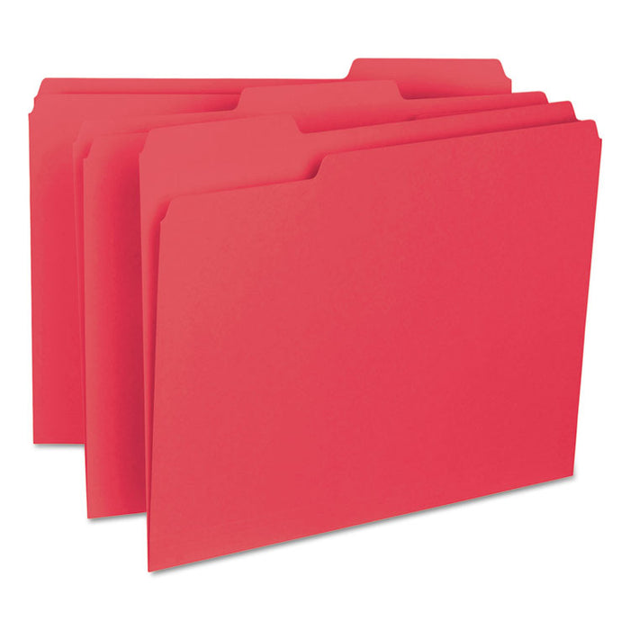 Interior File Folders, 1/3-Cut Tabs: Assorted, Letter Size, 0.75" Expansion, Red, 100/Box
