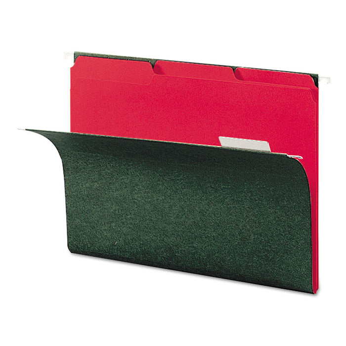 Interior File Folders, 1/3-Cut Tabs: Assorted, Letter Size, 0.75" Expansion, Red, 100/Box
