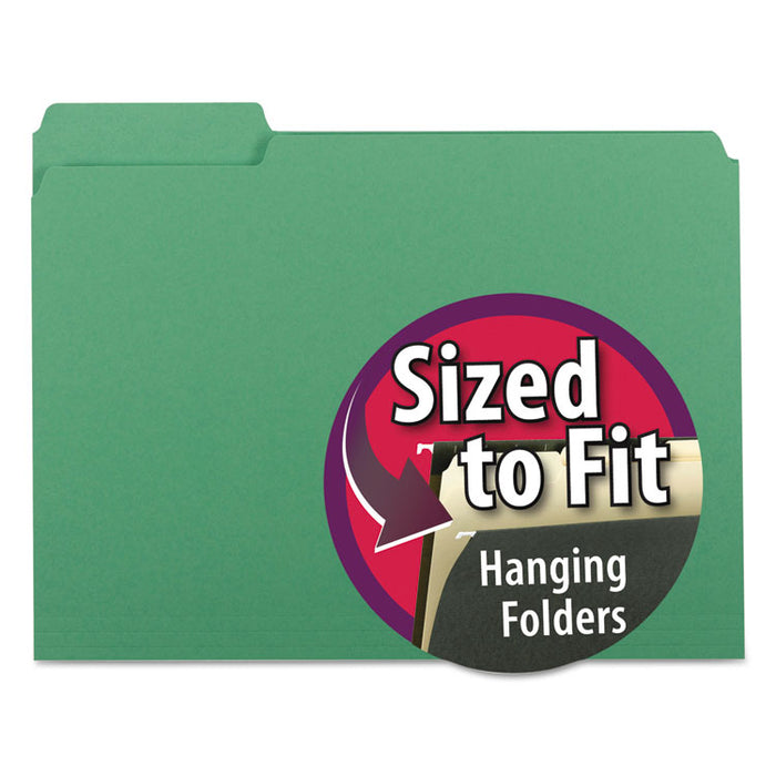 Interior File Folders, 1/3-Cut Tabs: Assorted, Letter Size, 0.75" Expansion, Green, 100/Box