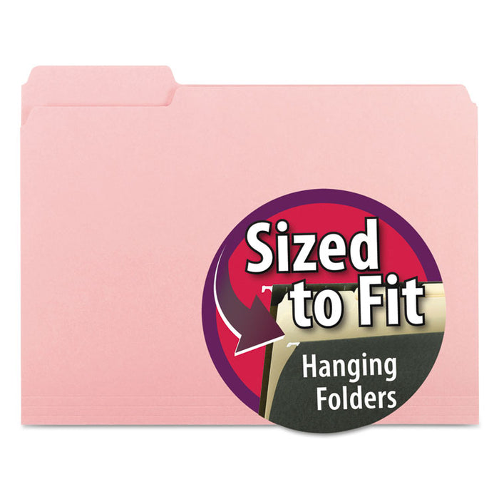 Interior File Folders, 1/3-Cut Tabs: Assorted, Letter Size, 0.75" Expansion, Pink, 100/Box