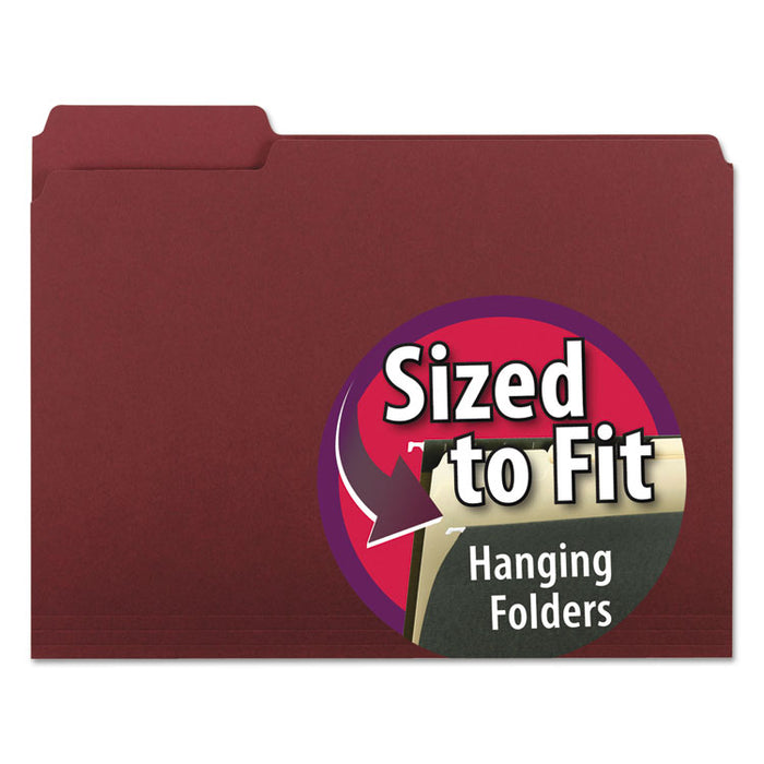 Interior File Folders, 1/3-Cut Tabs: Assorted, Letter Size, 0.75" Expansion, Maroon, 100/Box