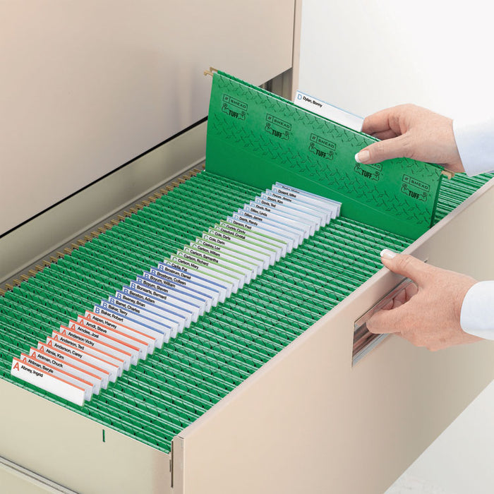 TUFF Hanging Folders with Easy Slide Tab, Letter Size, 1/3-Cut Tabs, Green, 18/Box