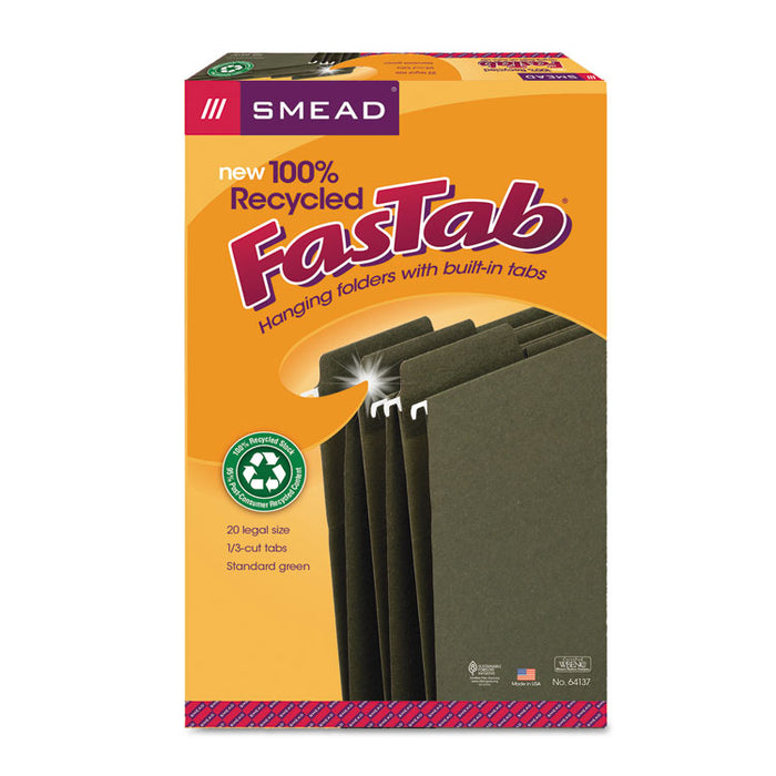FasTab Hanging Folders, Legal Size, 1/3-Cut Tabs, Standard Green, 20/Box