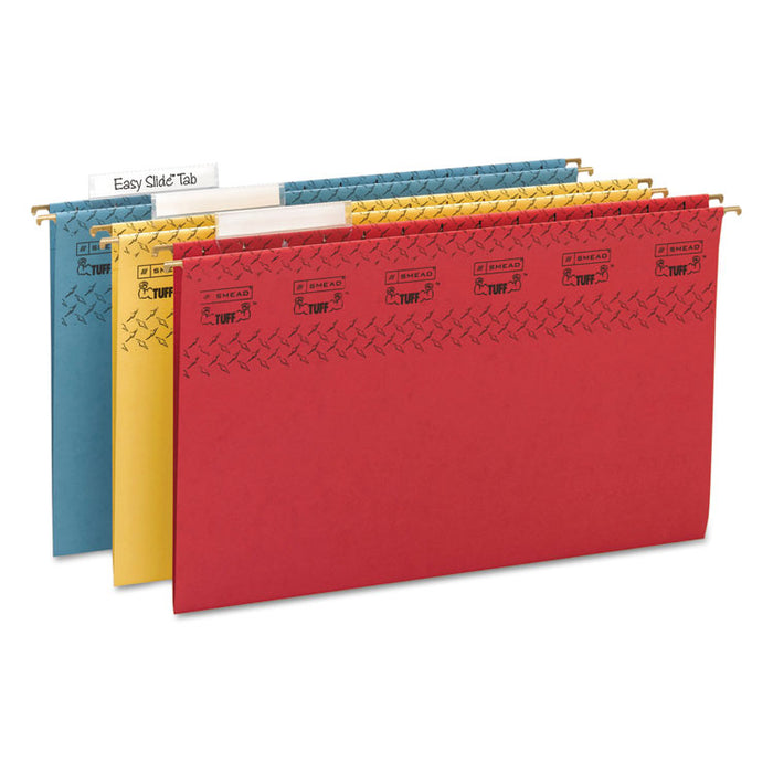 TUFF Hanging Folders with Easy Slide Tab, Legal Size, 1/3-Cut Tab, Assorted, 15/Box