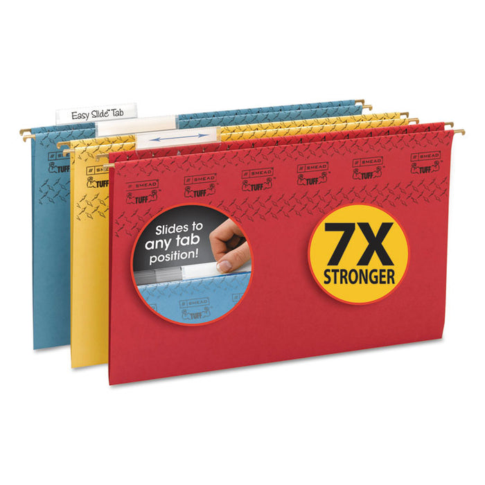TUFF Hanging Folders with Easy Slide Tab, Legal Size, 1/3-Cut Tab, Assorted, 15/Box