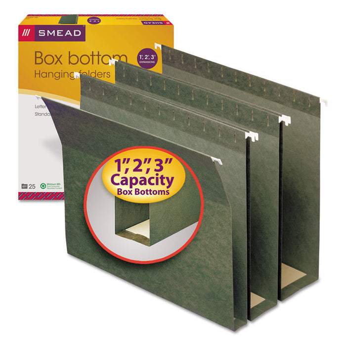 Box Bottom Hanging File Folders, Letter Size, Standard Green, 25/Box
