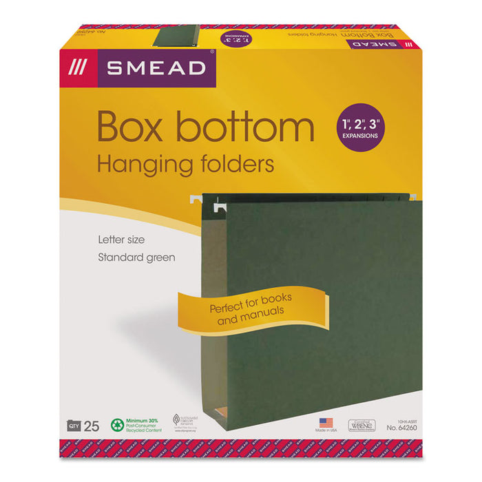 Box Bottom Hanging File Folders, Letter Size, Standard Green, 25/Box