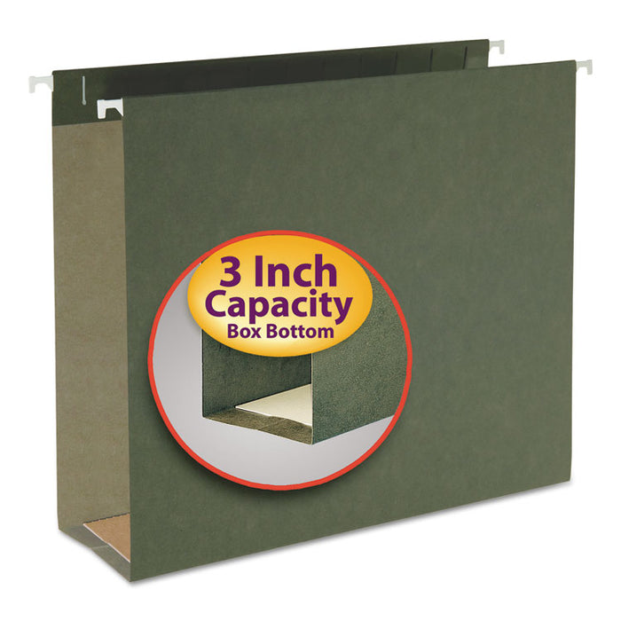 Box Bottom Hanging File Folders, 3" Capacity, Letter Size, Standard Green, 25/Box