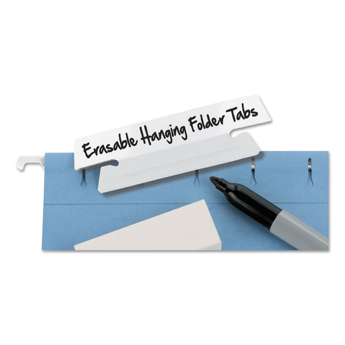 Erasable Hanging Folder Tabs, 1/3-Cut Tabs, White, 3.5" Wide, 25/Pack