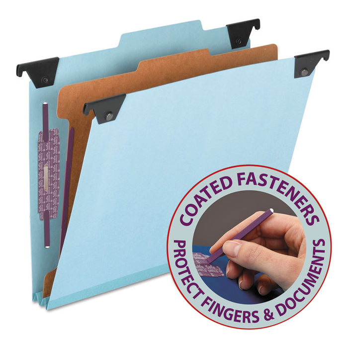 FasTab Hanging Pressboard Classification Folders, 1 Divider, Letter Size, Blue
