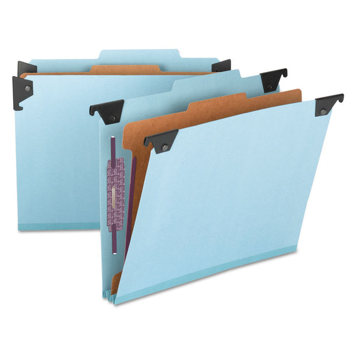 FasTab Hanging Pressboard Classification Folders, 1 Divider, Letter Size, Blue