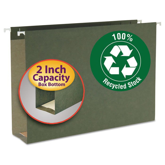 Box Bottom Hanging File Folders, 2" Capacity, Legal Size, Standard Green, 25/Box