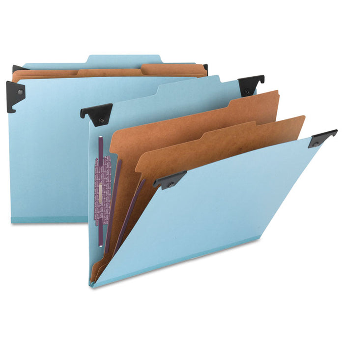 FasTab Hanging Pressboard Classification Folders, 2 Dividers, Letter Size, Blue