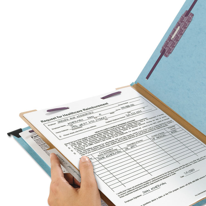 FasTab Hanging Pressboard Classification Folders, 1 Divider, Letter Size, Blue