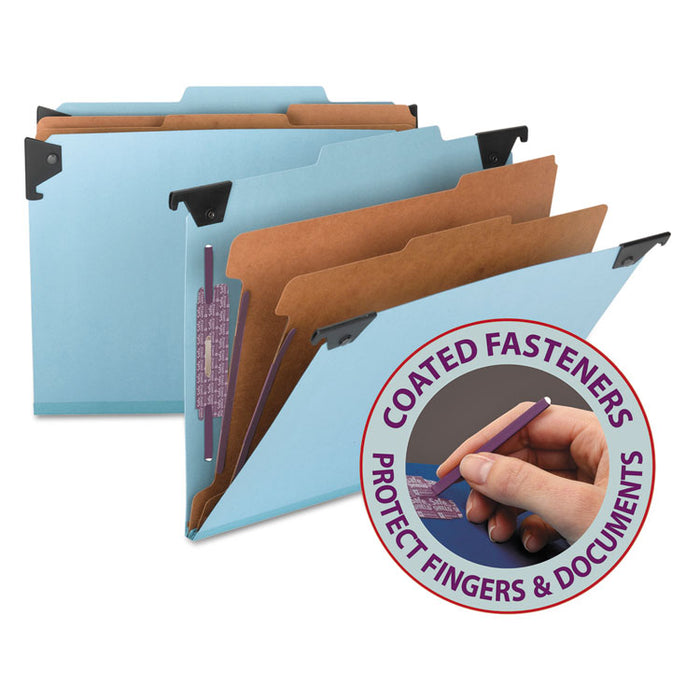 FasTab Hanging Pressboard Classification Folders, 2 Dividers, Letter Size, Blue