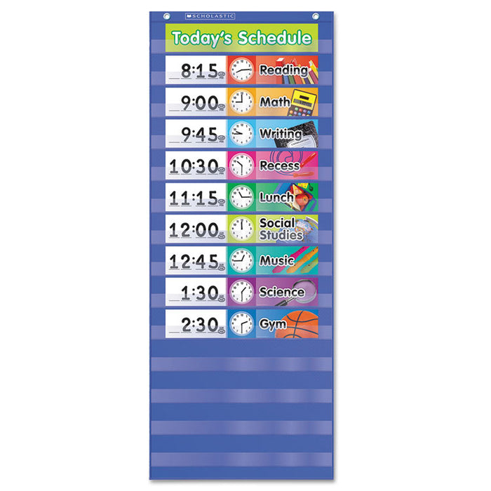 Daily Schedule Pocket Chart, 13 x 33, Blue/Clear