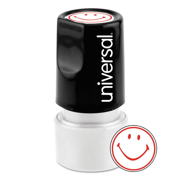 Round Message Stamp, SMILEY FACE, Pre-Inked/Re-Inkable, Red