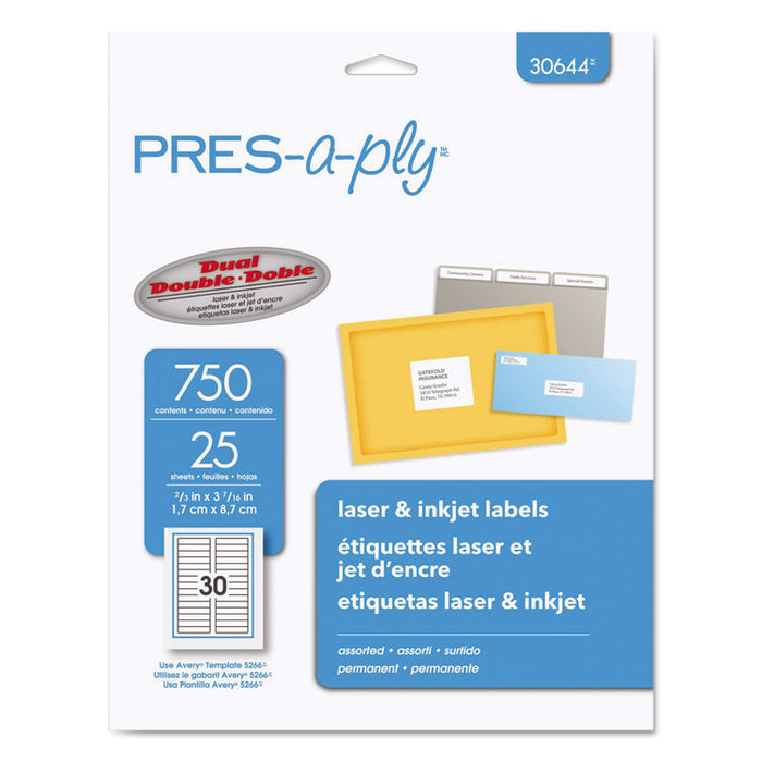 Labels, 0.66 x 3.44, White, 30/Sheet, 25 Sheets/Pack