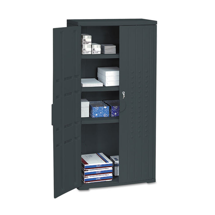 Rough n Ready Storage Cabinet, Three-Shelf, 33 x 18 x 66, Black