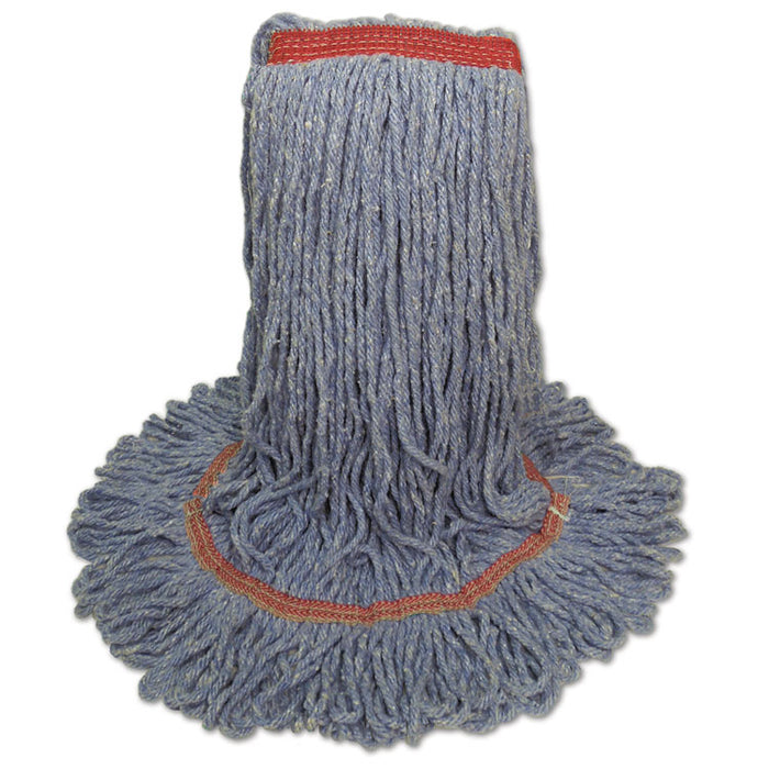 Super Loop Wet Mop Head, Cotton/Synthetic Fiber, 1" Headband, Large Size, Blue, 12/Carton