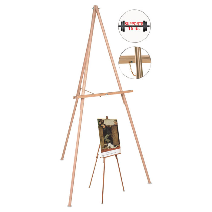 Oak Display Tripod Easel, 60", Wood/Brass