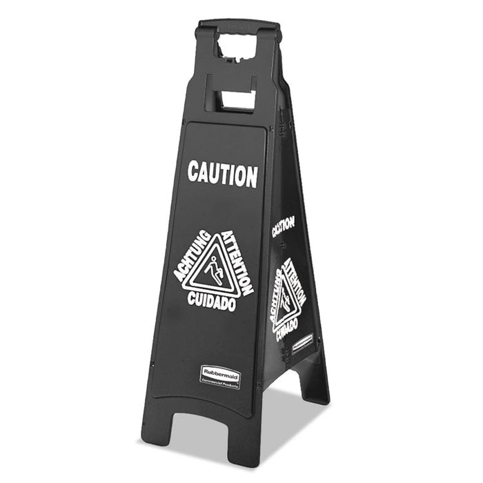 Executive 4-Sided Multi-Lingual Caution Sign, Black/White, 11 9/10 x 38
