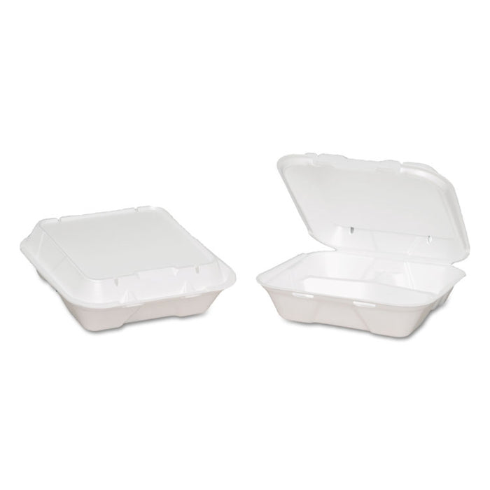 Snap-it Vented Foam Hinged Container 3-Comp White 9-1/4x9-1/4x3, 100/BG 2 BG/CT