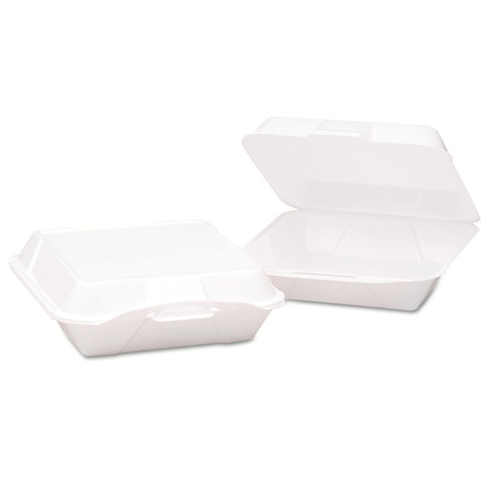 Hinged-Lid Foam Carryout Containers, 9.19x6 1/2x3, White, Vented, 100/Bag, 2/CT