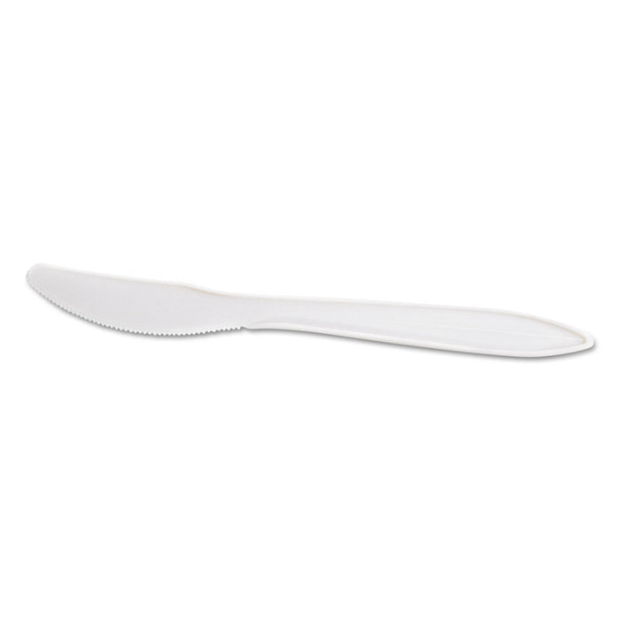 Wrapped Cutlery, 6.25" Knife, Mediumweight, Polypropylene, White, 1,000/Carton