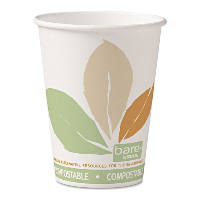 Bare by Solo Eco-Forward PLA Paper Hot Cups, 12 oz, Leaf Design, White/Green/Orange, 50/Bag, 20 Bags/Carton