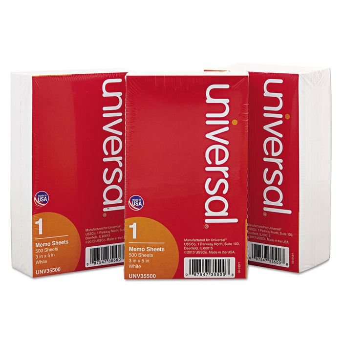 Loose White Memo Sheets, 3 x 5, Unruled, Plain White, 500/Pack