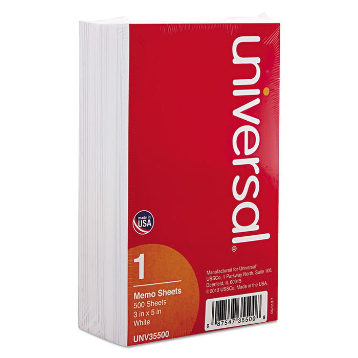 Loose White Memo Sheets, 3 x 5, Unruled, Plain White, 500/Pack
