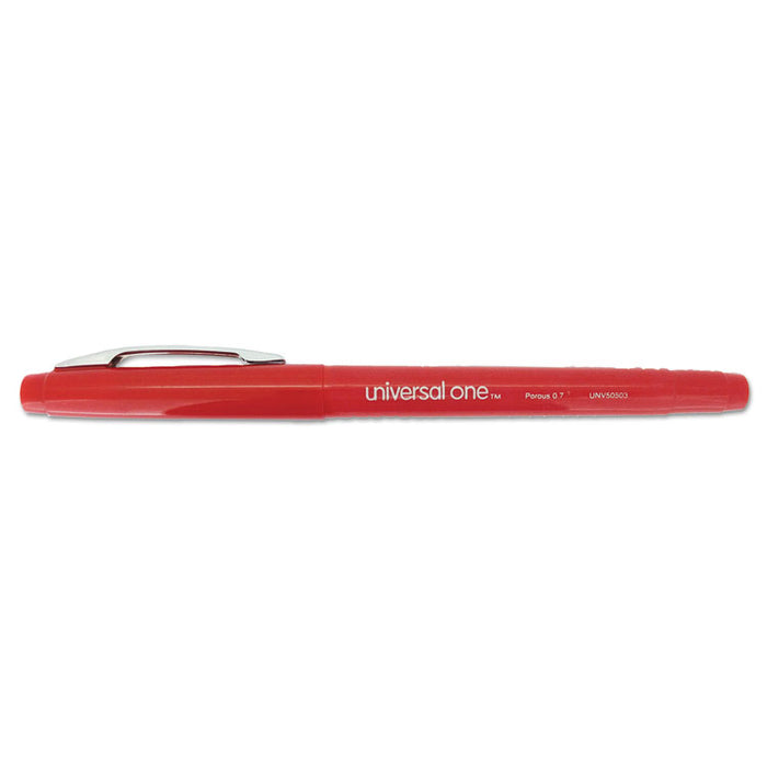 Porous Point Pen, Stick, Medium 0.7 mm, Red Ink, Red Barrel, Dozen