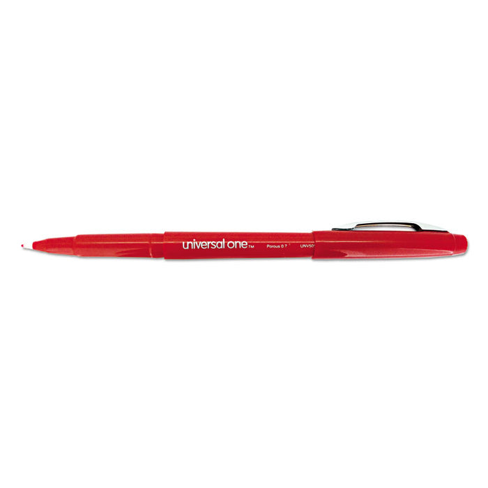 Porous Point Pen, Stick, Medium 0.7 mm, Red Ink, Red Barrel, Dozen