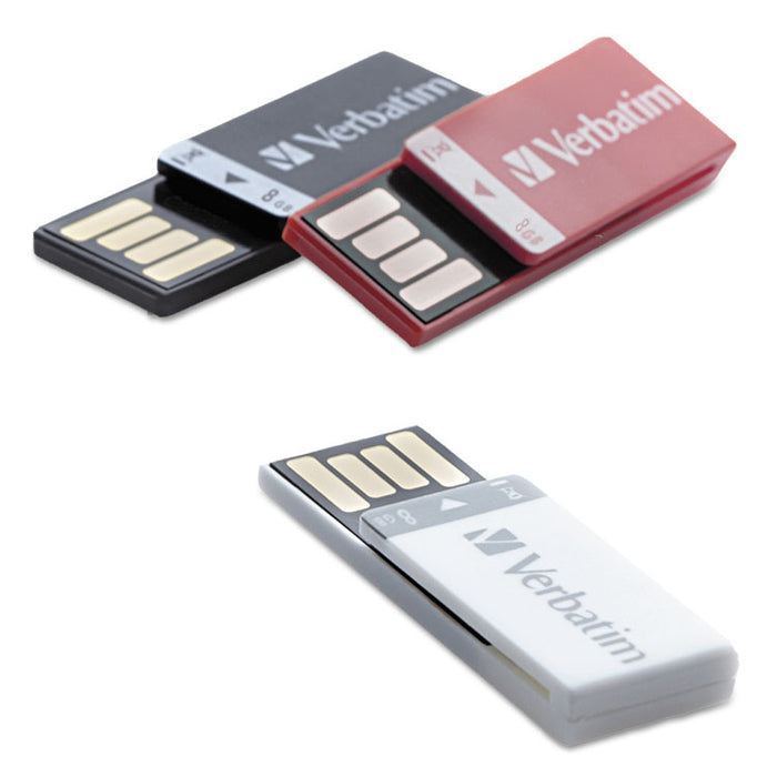 Clip-it USB Flash Drive, 8 GB, Assorted Colors, 3/Pack