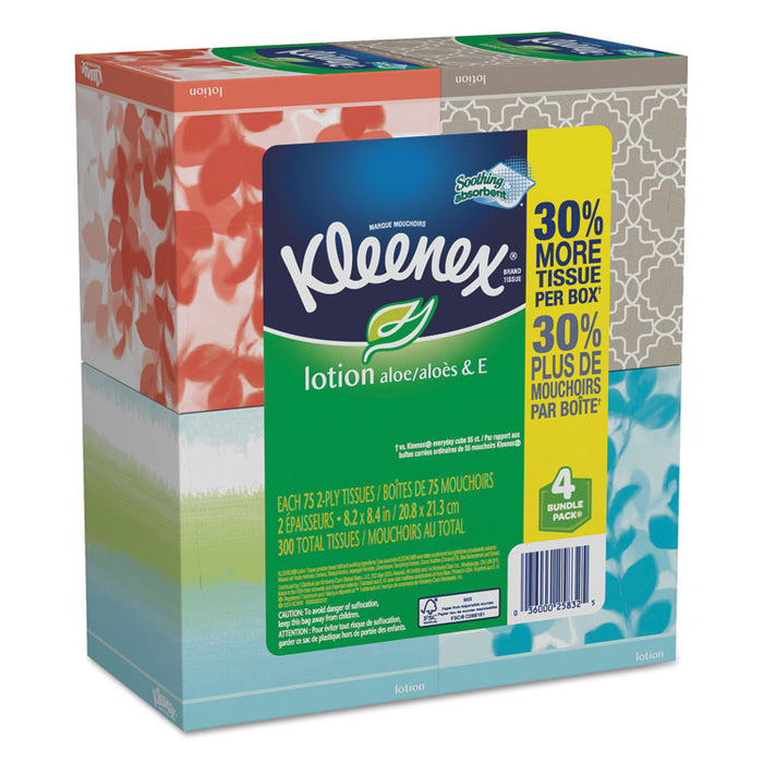 Lotion Facial Tissue, 2-Ply, White, 65 Sheets/Box, 4 Boxes/Pack, 8 Packs/Carton
