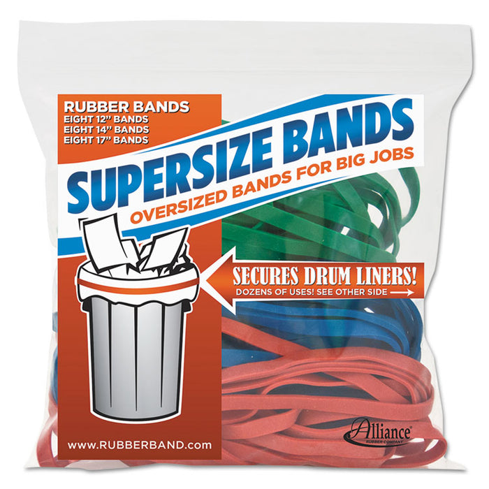 SuperSize Bands, 0.25" Width x Assorted Lengths, 4060 psi Max Elasticity, Assorted Colors, 24/Pack