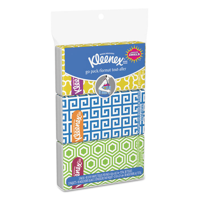 On The Go Packs Facial Tissues, 3-Ply, White, 10 Sheets/Pouch, 3 Pouches/Pack, 36 Packs/Carton