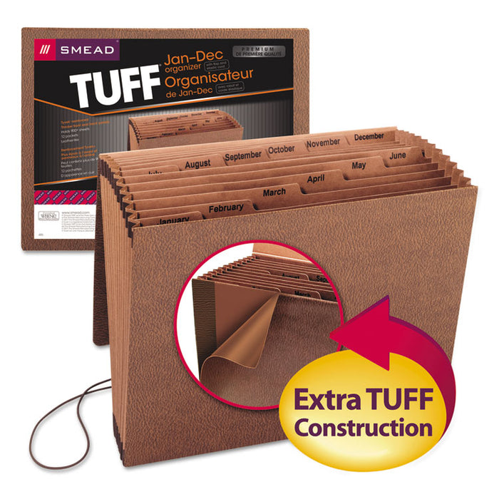 TUFF Expanding Wallet, 12 Sections, Elastic Cord Closure, 1/6-Cut Tabs, Letter Size, Redrope