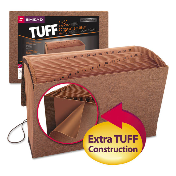 TUFF Expanding Wallet, 31 Sections, Elastic Cord Closure, 1/15-Cut Tabs, Legal Size, Redrope