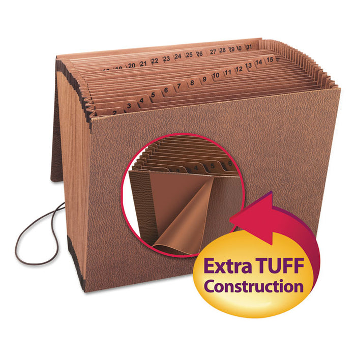 TUFF Expanding Wallet, 31 Sections, Elastic Cord Closure, 1/15-Cut Tabs, Letter Size, Redrope