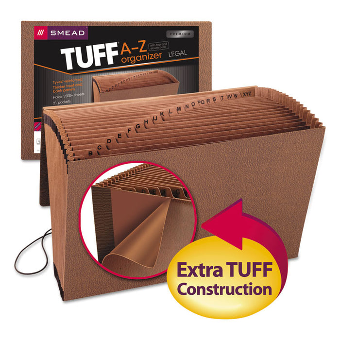 TUFF Expanding Wallet, 21 Sections, Elastic Cord Closure, 1/21-Cut Tabs, Legal Size, Redrope