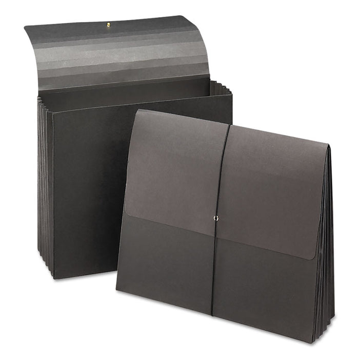 Extra-Wide Expanding Wallets w/ Elastic Cord, 5.25" Expansion, 1 Section, Letter Size, Black, 10/Box