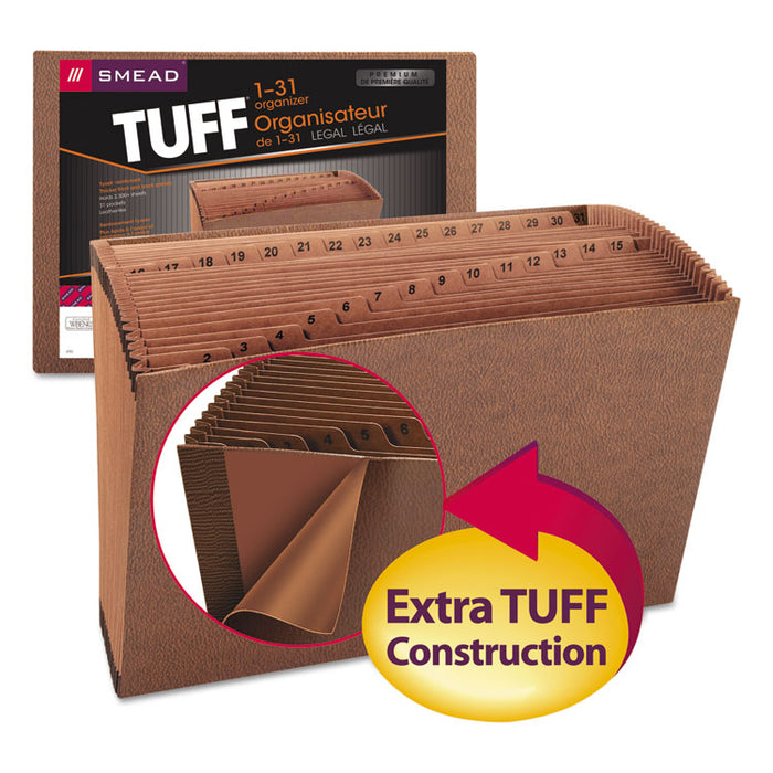 TUFF Expanding Open-Top Stadium File, 31 Sections, 1/31-Cut Tabs, Legal Size, Redrope