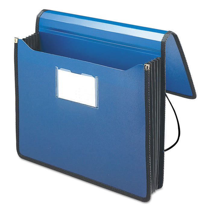 Poly Premium Wallets, 5.25" Expansion, 1 Section, Elastic Cord Closure, Letter Size, Navy Blue
