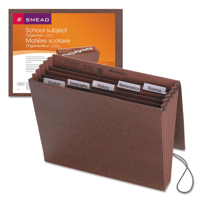Six-Pocket Subject File w/ Insertable Tabs, 5.25" Expansion, 6 Sections, 1/5-Cut Tab, Letter Size, Redrope