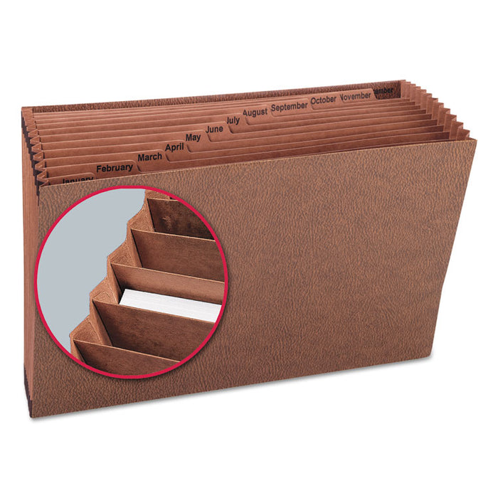 TUFF Expanding Open-Top Stadium File, 12 Sections, 1/12-Cut Tabs, Legal Size, Redrope