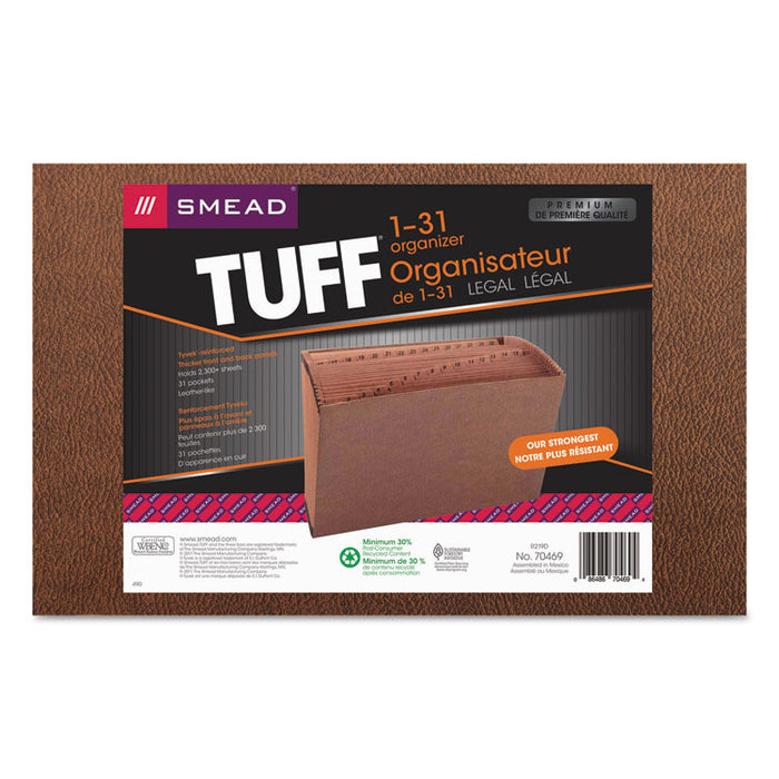TUFF Expanding Open-Top Stadium File, 31 Sections, 1/31-Cut Tabs, Legal Size, Redrope