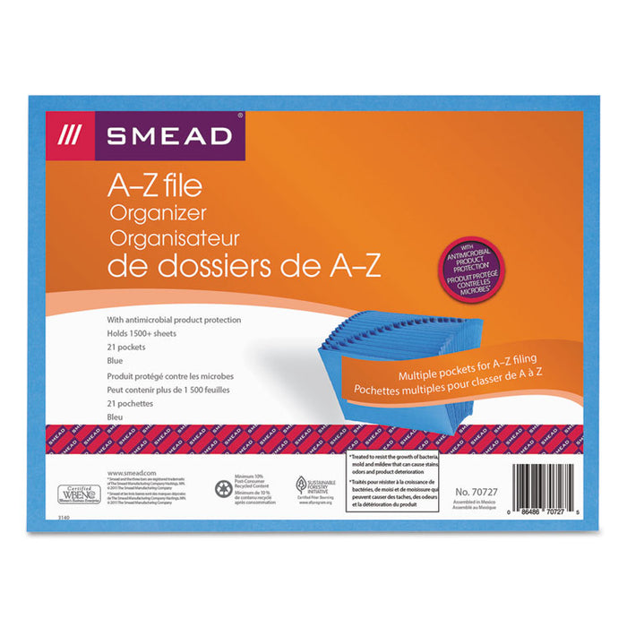 Open Top A-Z Expanding File w/ Antimicrobial Product Protection, 21 Sections, 1/21-Cut Tab, Letter Size, Blue