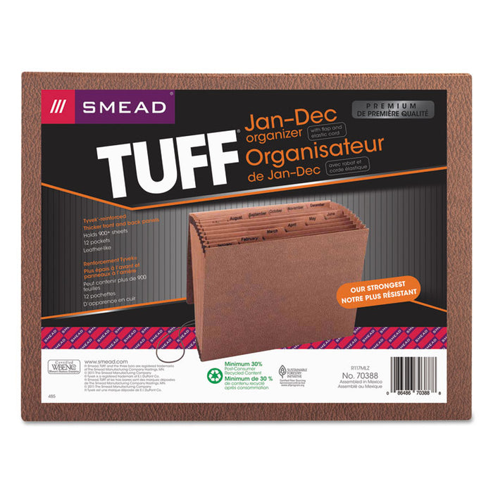 TUFF Expanding Wallet, 12 Sections, Elastic Cord Closure, 1/6-Cut Tabs, Letter Size, Redrope